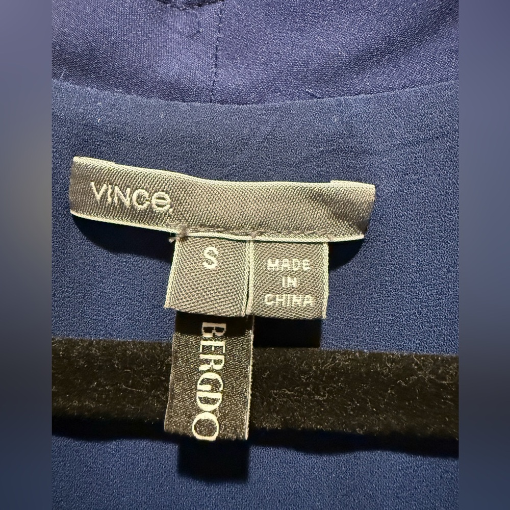 Vince Silk and Leather Navy Dress with Black Detail - Picture 2 of 4